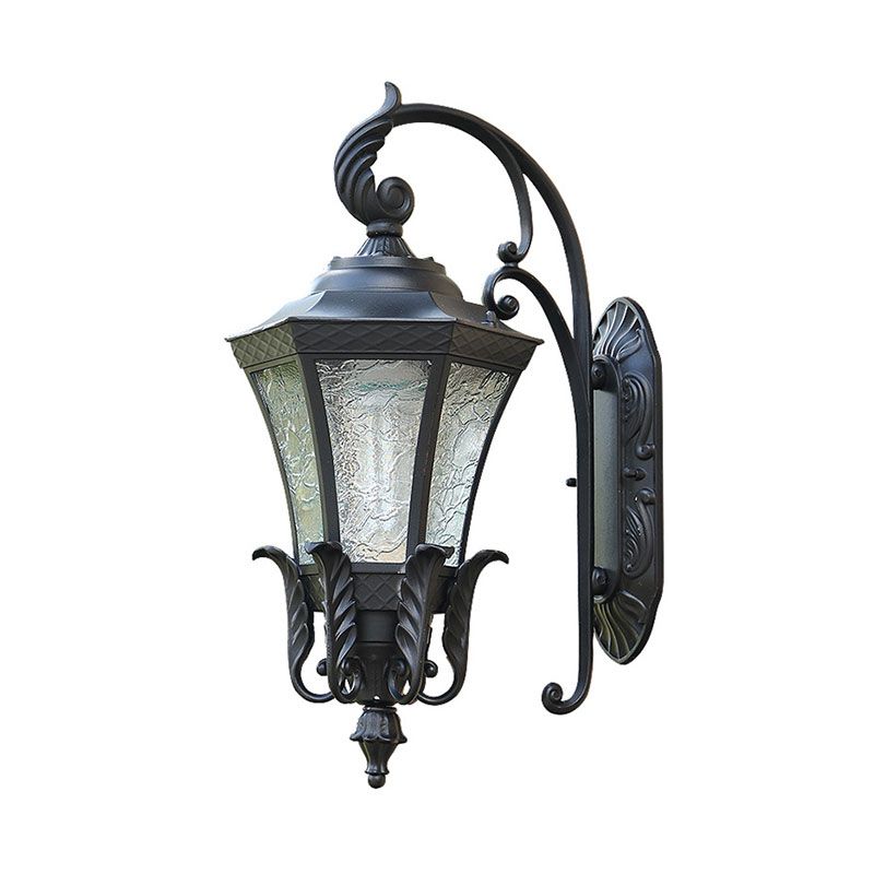Lampada da parete per esterni a 1 luce esagonale in alluminio con montaggio a parete, retro, con paralume in vetro strutturato