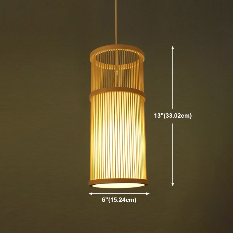 Cylindrical Restaurant Pendant Light Bamboo 1 Head Chinoiserie Hanging Light
