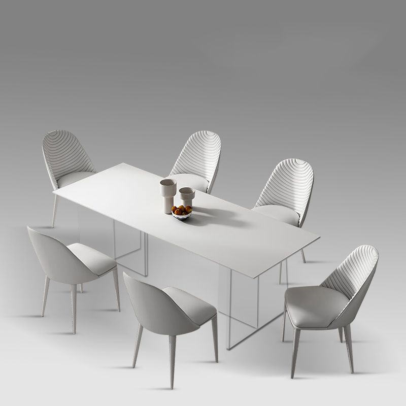 White Rectangle Dining Room Collection Modern Stone and Acrylic Table