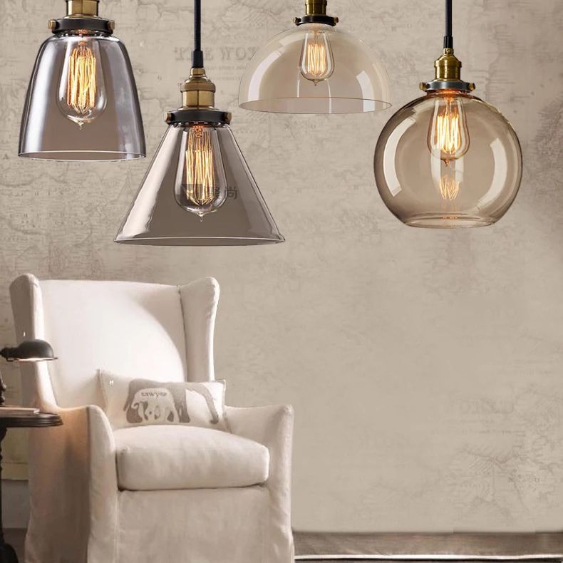 Retro Industrial 1 Lámpara de luz Lámpara de lámpara Alezo a mano iluminación colgante de vidrio para sala de estar