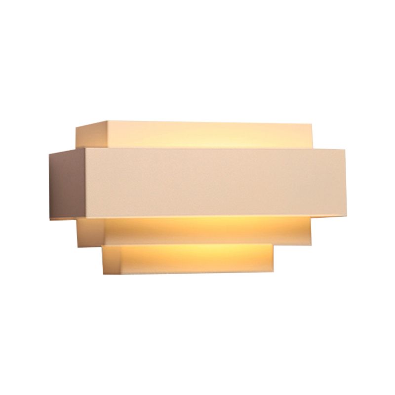 Contemporary Rectangle Wall Lamp with Tiered Design Metal 1 Head Bedroom Wall Sconce Lighting in White