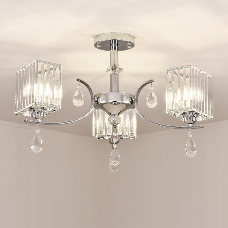 Chrome Plafond de 3/6 Chandelier Crystal Crystal Cuboïde Semi Flush Light
