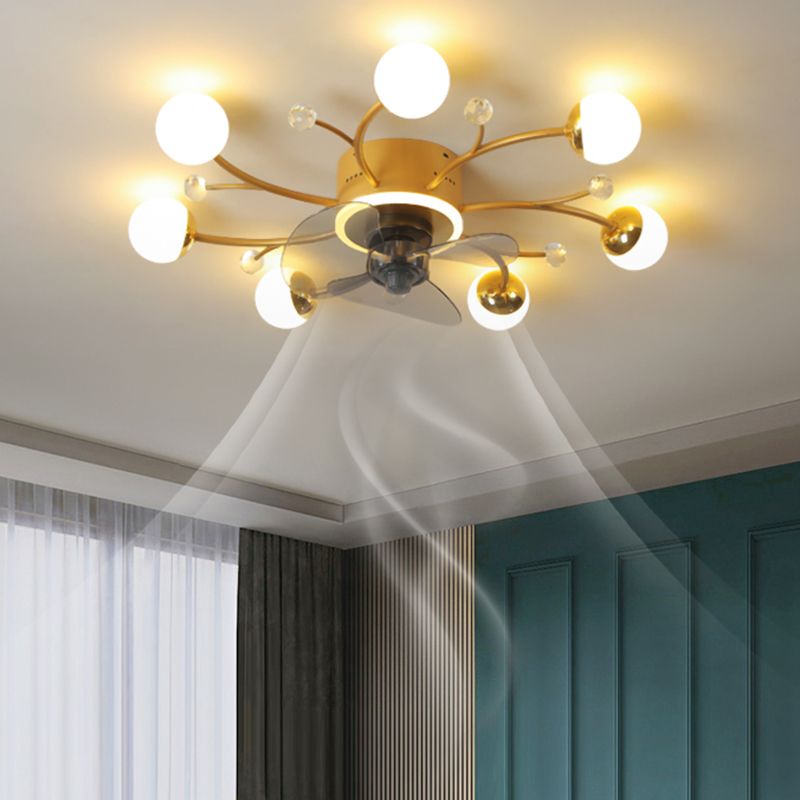 Nordic Style Metal Ceiling Fan Lamp Ball Shape LED Ceiling Fan Light for Living Room