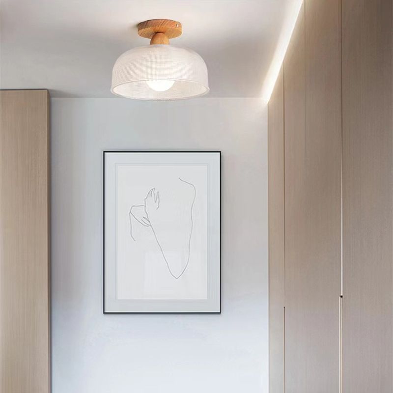 Modern Ceiling Light 1-Light Wooden Ceiling Mount Light with Glass Shade for Bedroom