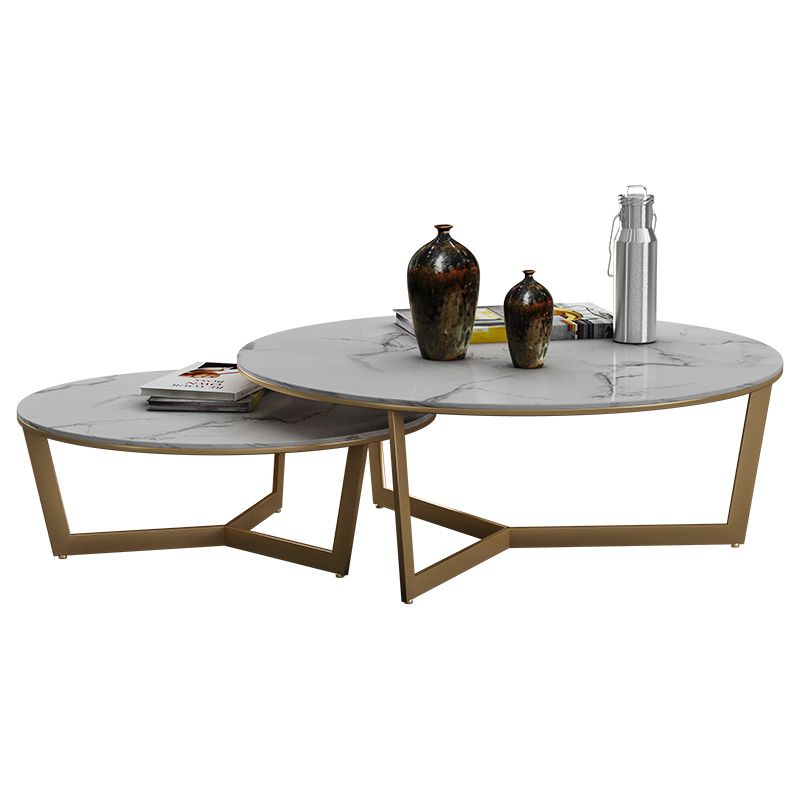 Contemporary Frame Coffee Table Round Slate Top Cocktail Table