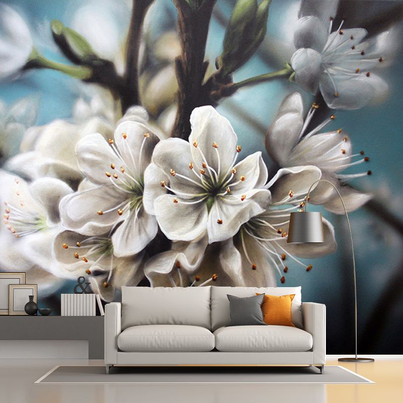Photography Flower Wall Paper Murals for Home, Blue and White, Personalised Size