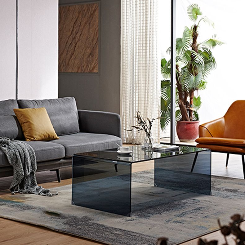 Contemporary Rectangle Glass Coffee Table with Sled Base Cocktail Table