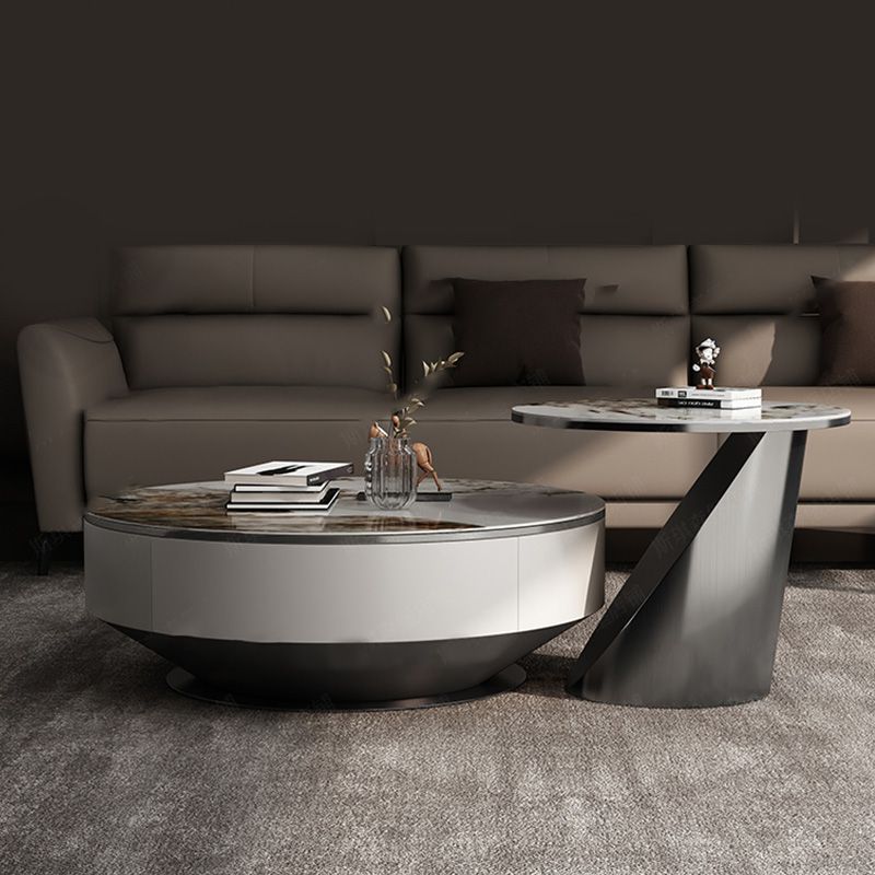 Glam Nesting Coffee Table Set Pedestal Coffee Table with Storage Drawers