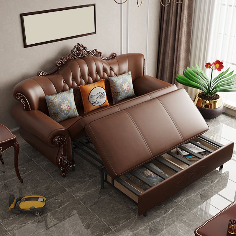 Traditional Leather Futon Sleeper Sofa in Brown Sofa Bed with Storage