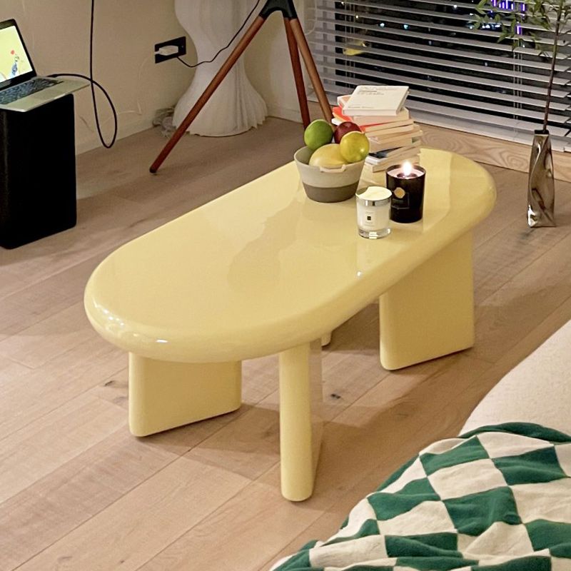 Contemporary Oval Soli Wood Coffee Table with 4 Legs Cocktail Table