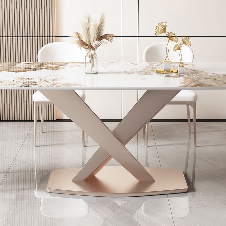Glam Stone Rectangle Dining Table Metal Base for Dining Room
