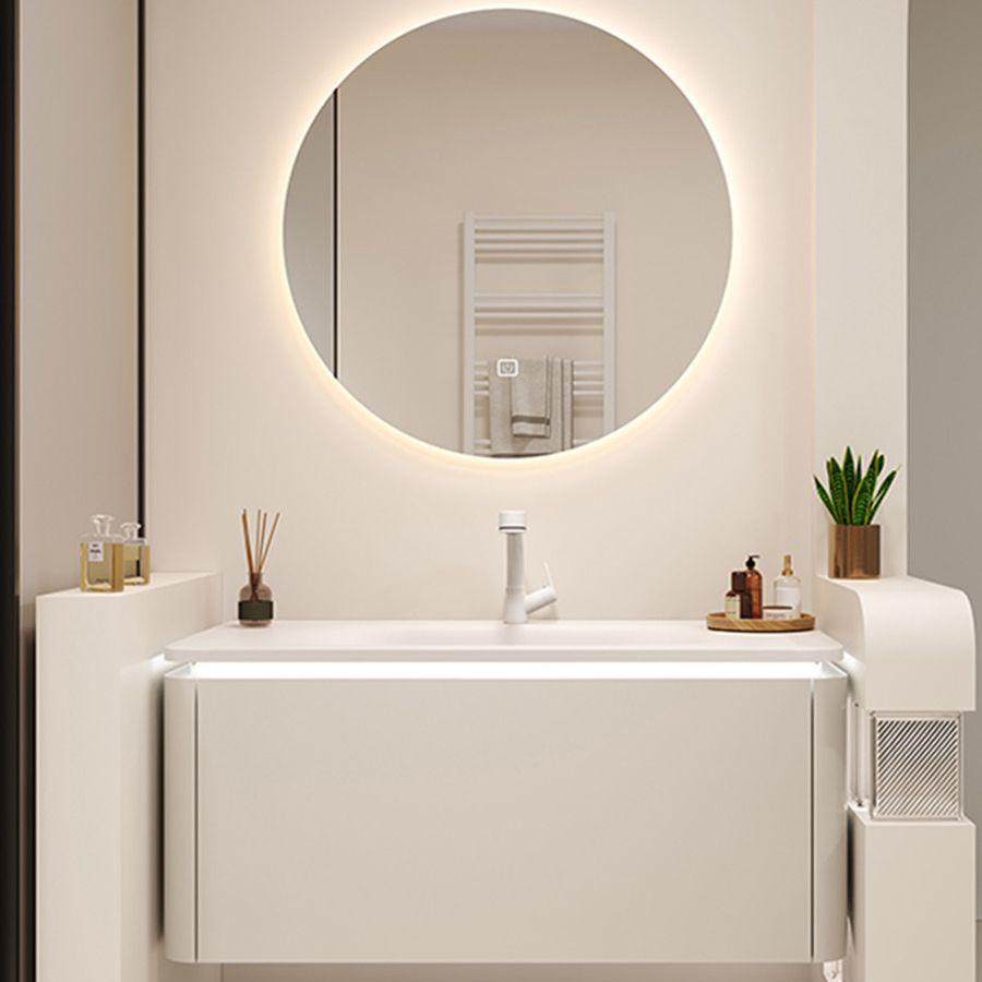 White Rectangular Vanity Single Sink Wall Mounted Wood Frame Bathroom Vanity with Mirror