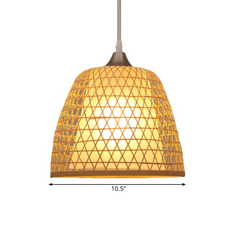 Asian Style Eimer Hanging Leuchte mit Kreuz gewebtes Design Bambus 1 Glühbirnenschlafzimmer -Anhängerlampe