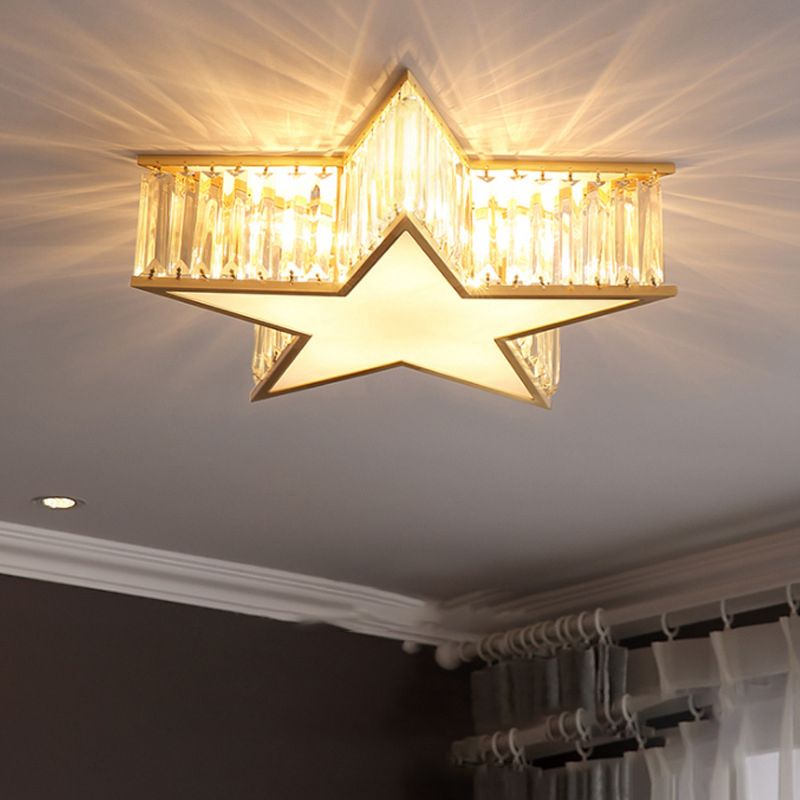 Copper Gold Ceiling Light in Colonical Luxury Style Crystal Star Ceiling Fixture for Bedroom