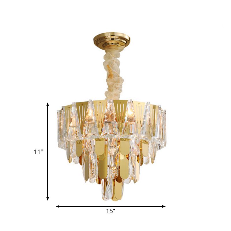 Triangle Chandelier Modernism Metallic 7-Light Gold Hanging Ceiling Light with Crystal Icicle