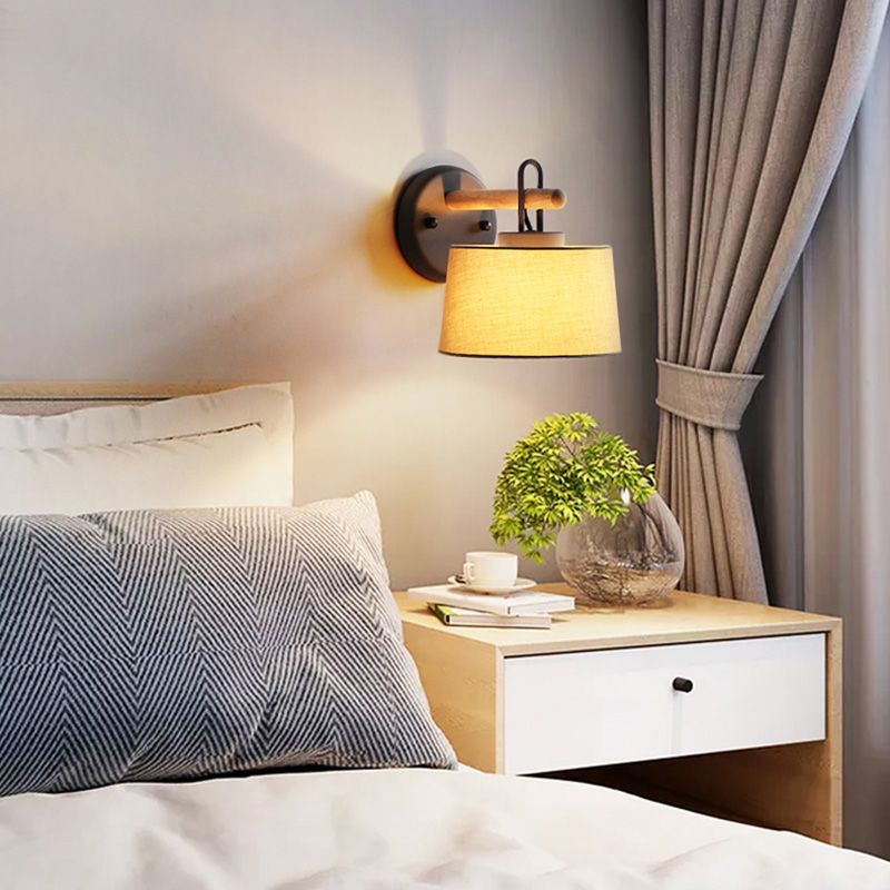 1 Glühbirnen -Trommelschatten Wandbeleuchtung Moderne Stoff Schlafzimmer Wandlampe in Grau