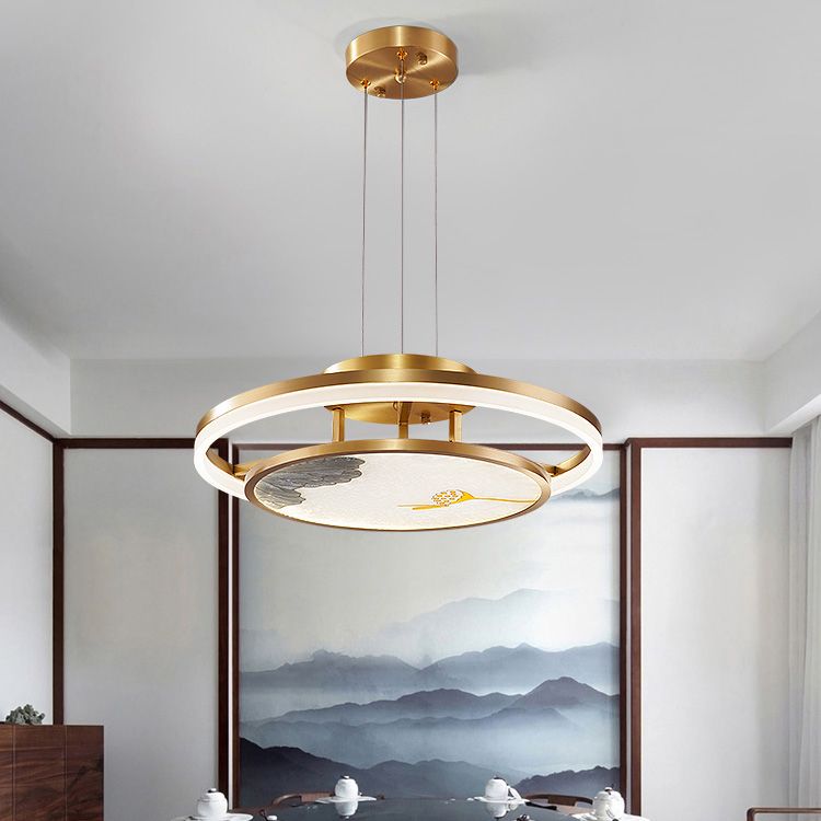 Chinese minimalisme-stijl LED hanger kroonluchter licht geometrische tweedaagse kroonluchter lamp