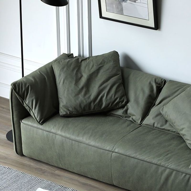 Living Room Faux Leather Settee Green Slipcovered Sofa with Pillow Top Arm