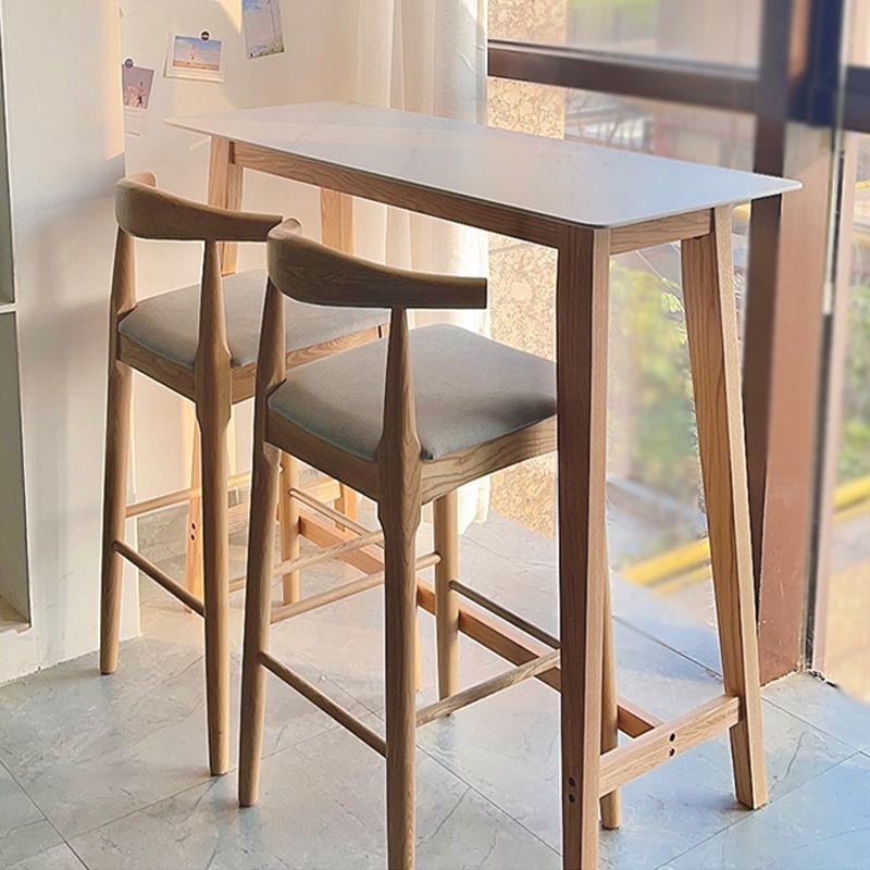 Rectangle Stone Top Bistro Table Modern Pub Table with Solid Wood Frame