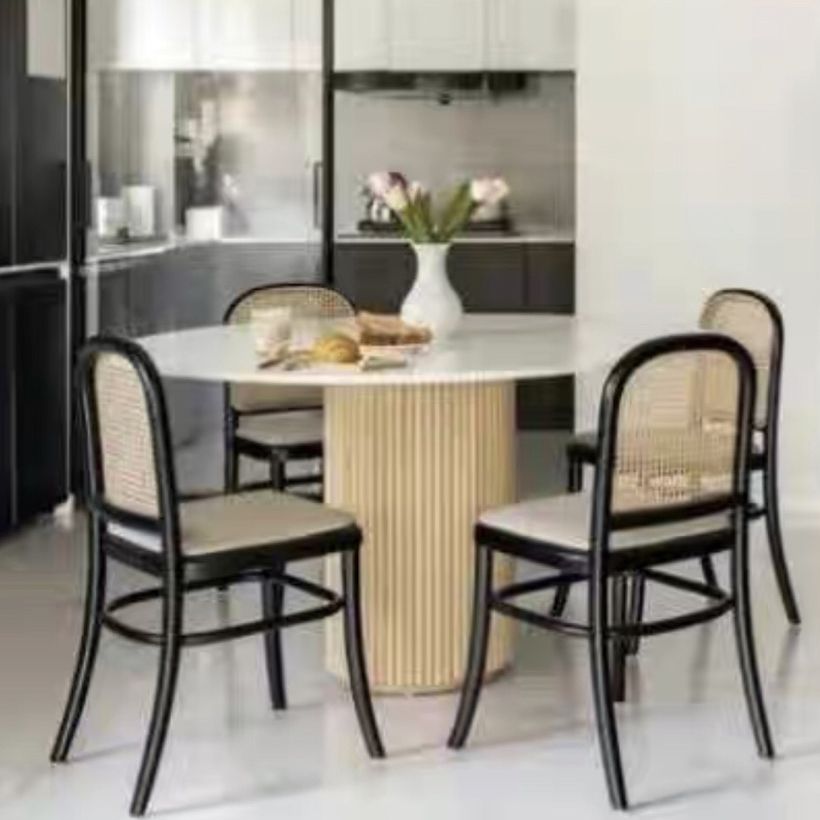 Round Shape White Dining Table Sintered Stone Table Contemporary with Pedestal