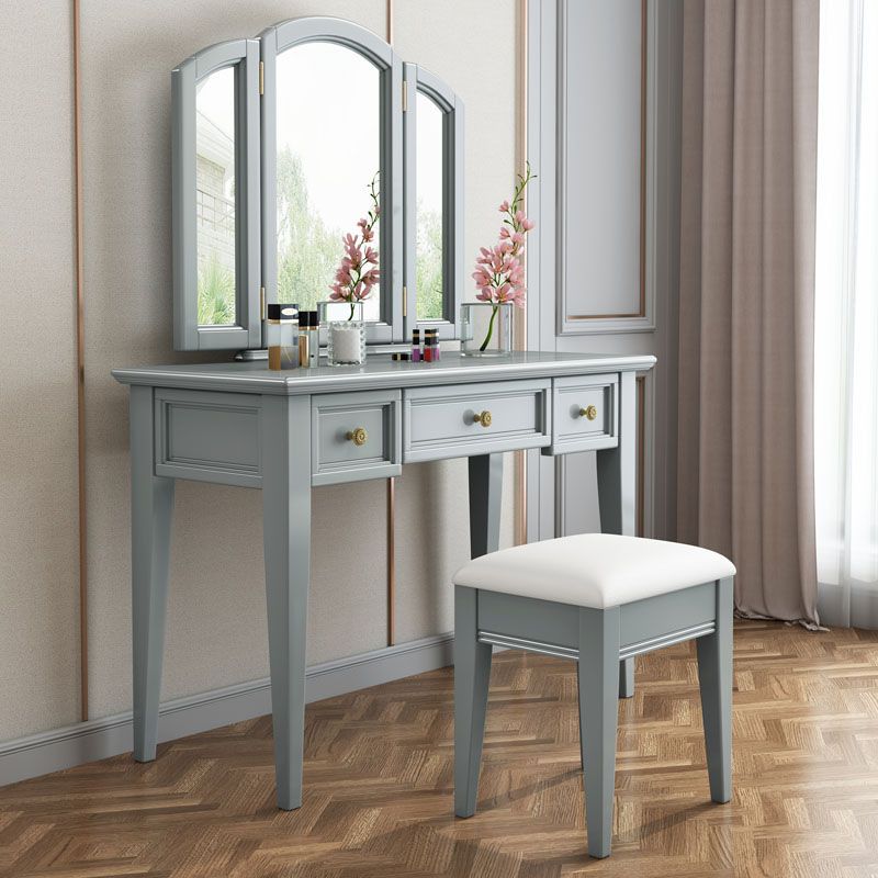 Traditional Solid Wood Vanity Makeup Table Set 3-Drawer Dressing Table