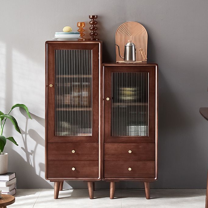 Glass Paned Accent Cabinet Modern Style 1-Door Chest with Drawers