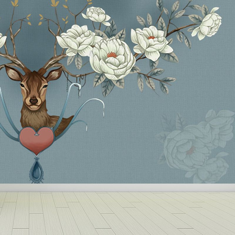 Illustration Style Reindeer Wall Mural Giant Wall Covering for Dining Room, Custom