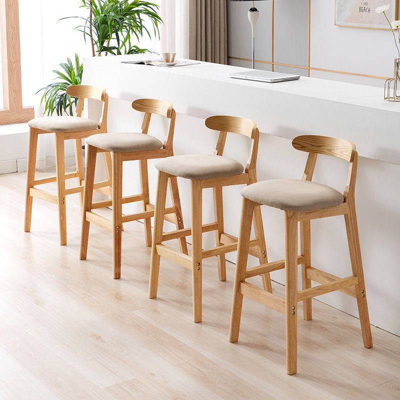 Industrial Armless Backrest Counter Stool Rubber Wood Cafe Bar Stool with Pedal