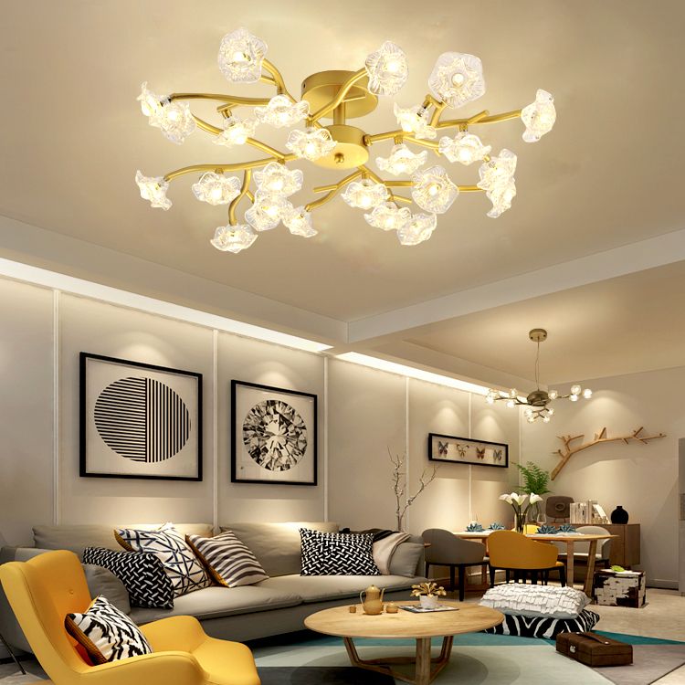 Lampada in metallo moderno a filo in metallo Multi-testa Accensione del soffitto camera da letto con tonalità di vetro