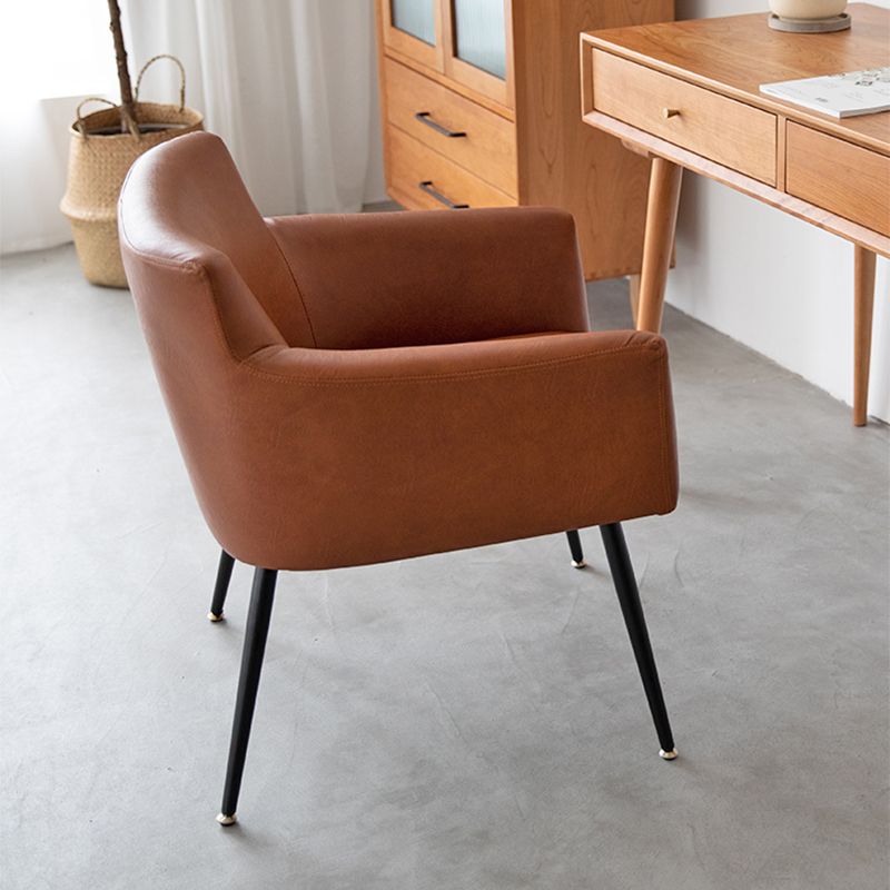 Chaise de salle à manger contemporaine en métal, fauteuil de salle à manger simple en faux cuir