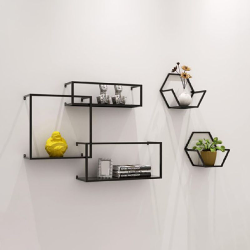 Closed Back Wall Mounted Book Shelf Metal Shelves Included Bookcase in Black