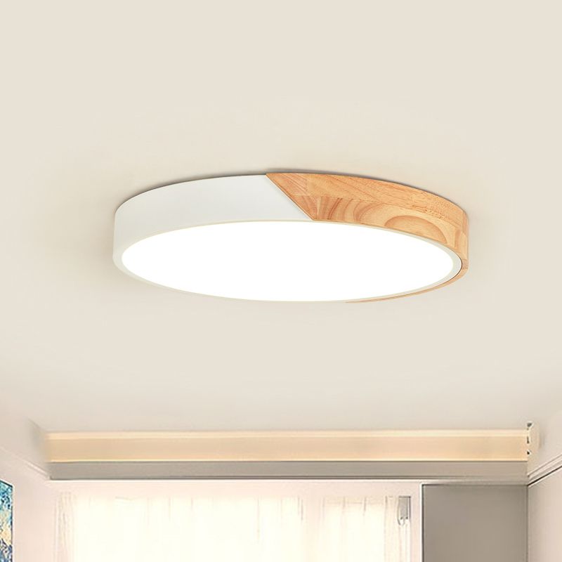 Round Flush Light Modernist Metal LED Pink/White Ceiling Mounted Fixture with Acrylic Diffuser, 12"/16"/19.5" Wide