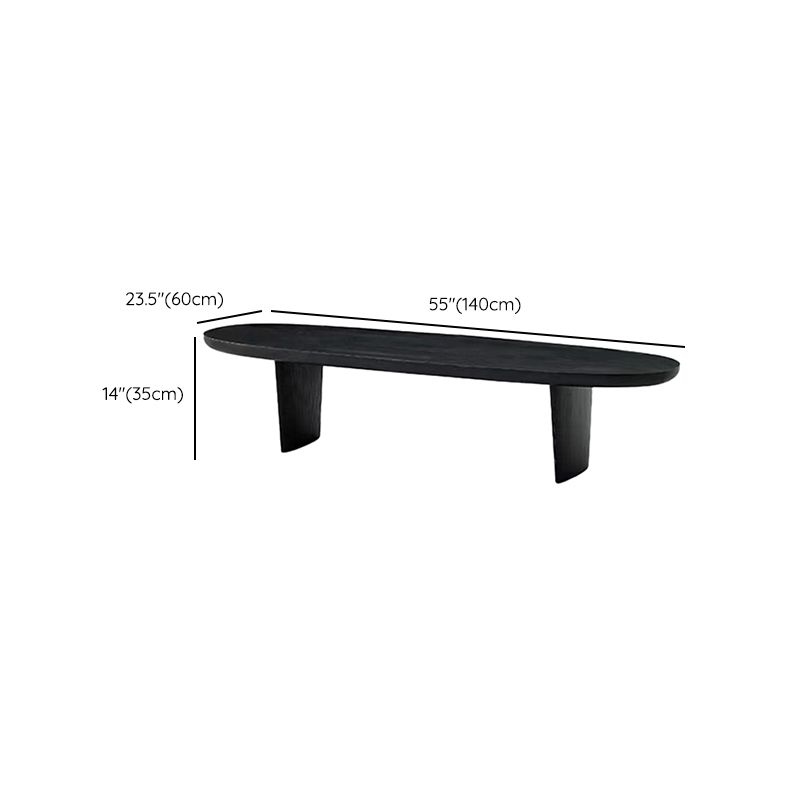 Solid Wood Single Coffee Table Modern Oval Cocktail Table with 2 Legs