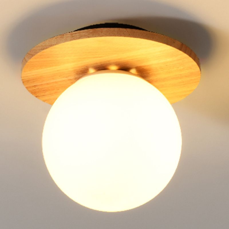 Contemporary Sphere Flush Light Fixture Wood 1 Light Flush Mount Lamps in Brown