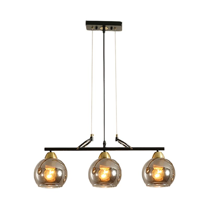 Sphere Dinning Hall Island Lighting Idea Clear/Smoke Gray Glass 3 Bulbs Contemporary Pendant Light Fixture