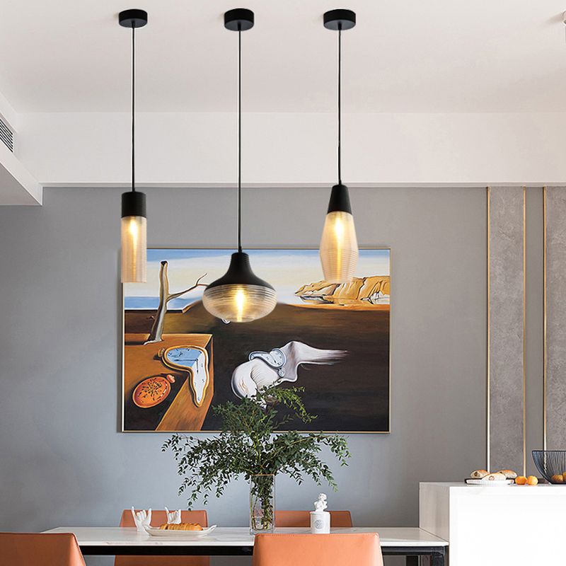 Apparecchio di illuminazione a sospensione geometrica retrò 1 lampadina in vetro ambra sospeso per sala da pranzo