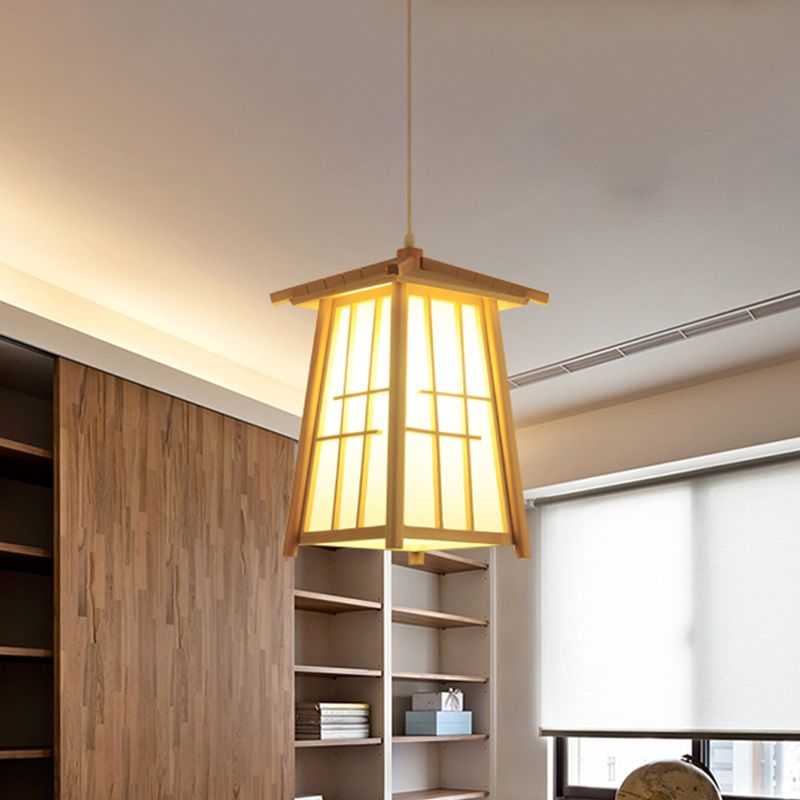 Beige Tower Pendelleuchten japanische 1 Kopfholzdecke Deckensuspensionslampe für Restaurant