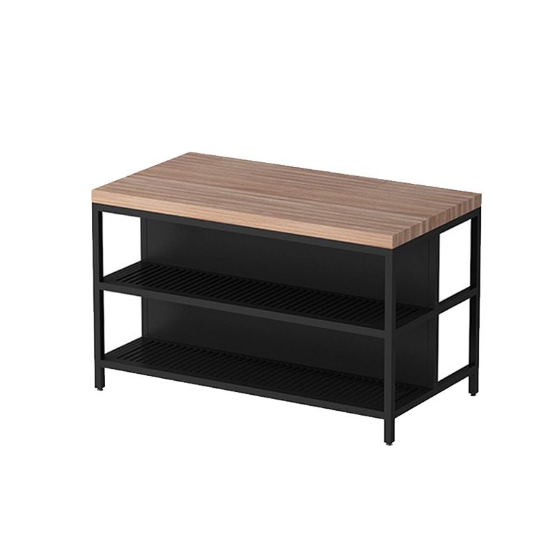 Light Wood Finish Kitchen Island Table with Metal Open Storage