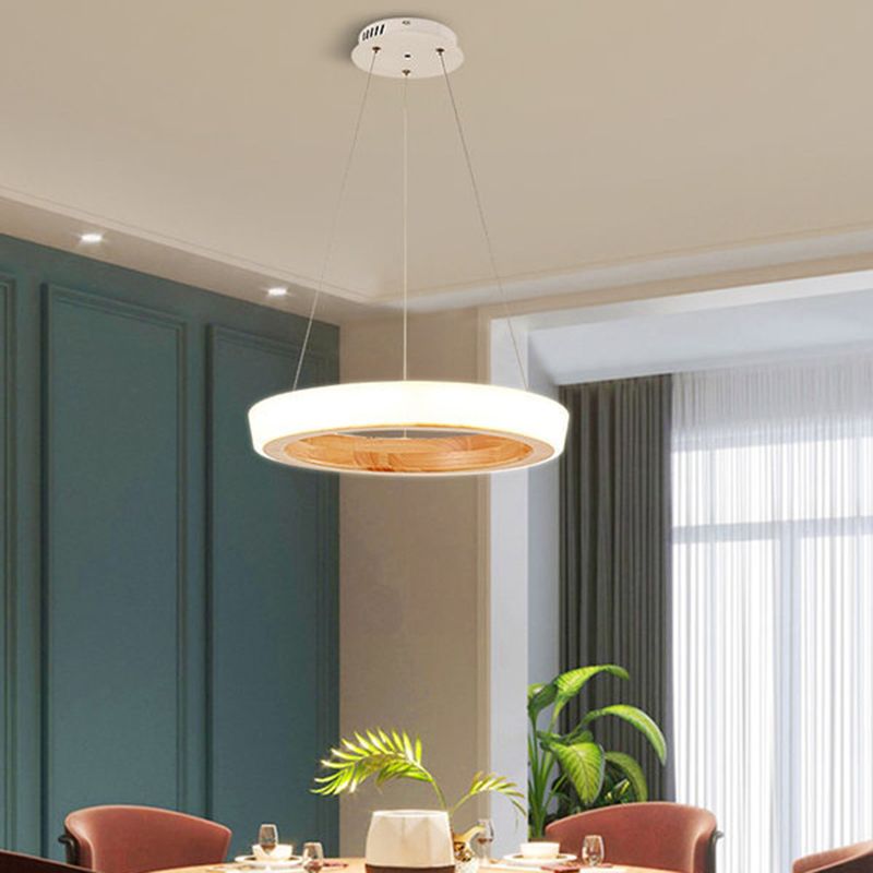 Circular LED Chandelier Light Fixture Simplicity Wooden Diner Ceiling Suspension Lamp