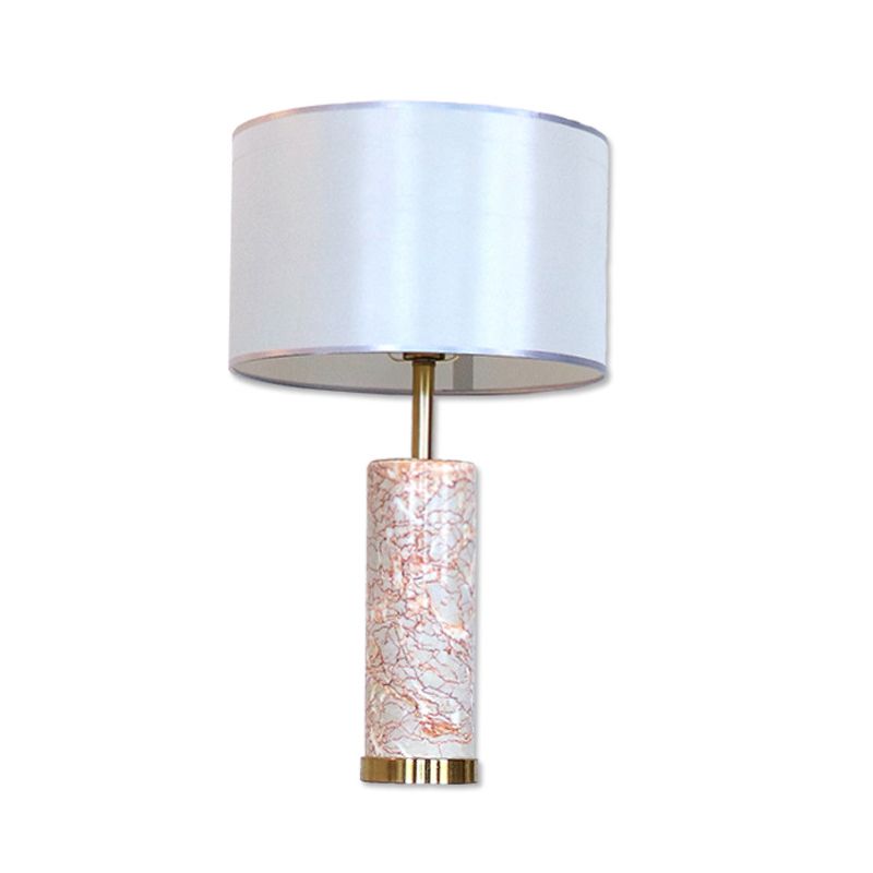 Tissu tambour table lumière moderne 1 tête lampe de nuit blanche avec tube Agate Base de marbre rouge