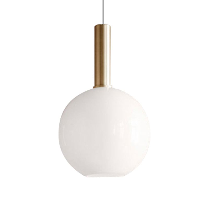 Globo de vidrio blanco/elipsoide/iluminación colgante de cúpula moderna 1 lámpara de techo colgante de latón liviano