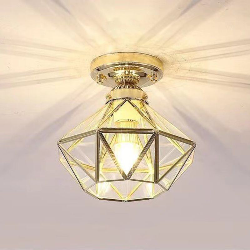 Faceted Ceiling Mount Light Fixture Traditional Gold Glass Ceiling Flush Mount Light