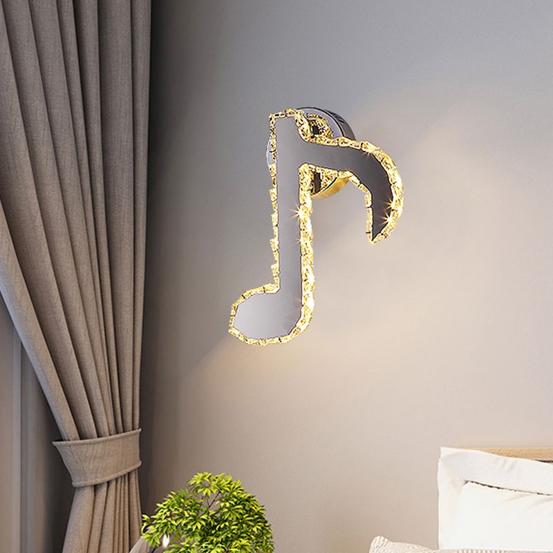 Music Note Crystal Wall Light Sconce Simple Style LED Corridor Wall Mount Lamp in Black