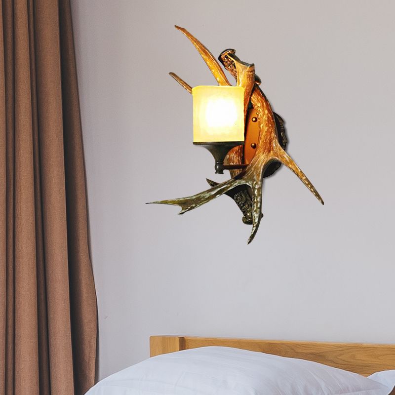 1 Light Marble Wall Lamp Modern Style Bronze Cylinder Dining Room Sconce Light Fixture with Elk