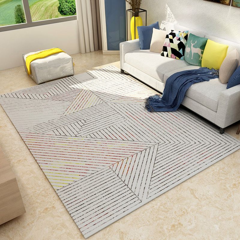 Vintage Striped Geometric Pattern Rug Light Grey Modern Rug Polyester Washable Area Rug for Bedroom