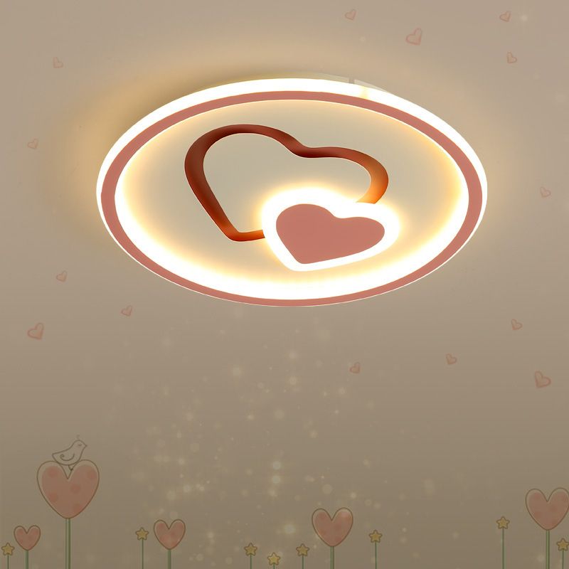 Heart Shaped Thin LED Ceiling Light Modern Acrylic Bedroom Circle Flush Mount in Black/Pink/Blue, 16"/19.5" Width