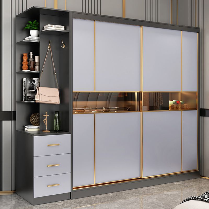 Engineered Wood Wardrobe Cabinet Contemporary Grey Wardrobe Armoire