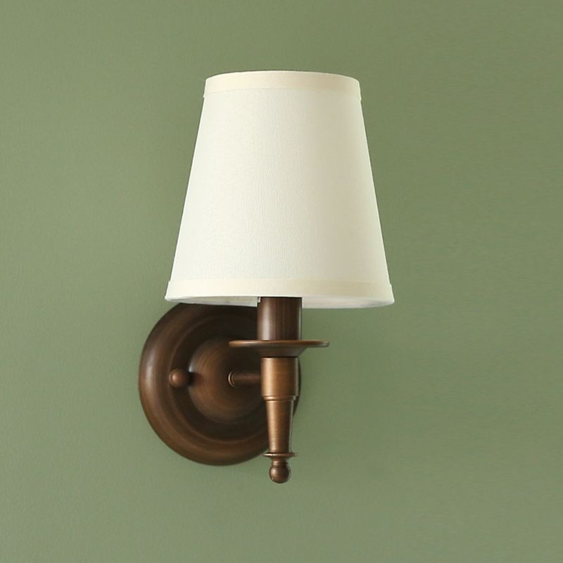 Traditional Bucket Wall Light 1 Head Fabric Wall Light Fixture in Dark Coffee for Living Room