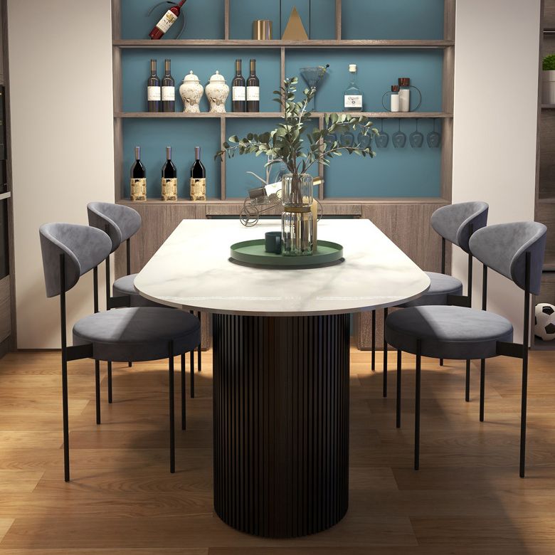 Modern Style Sintered Stone Dinner Room Kitchen Table White Table with Wooden Base