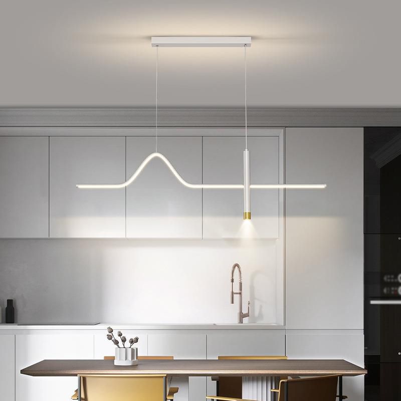 Linear Shape Chandelier Lighting Modern Style Metal 2 Lights Island Lamp in Black/White